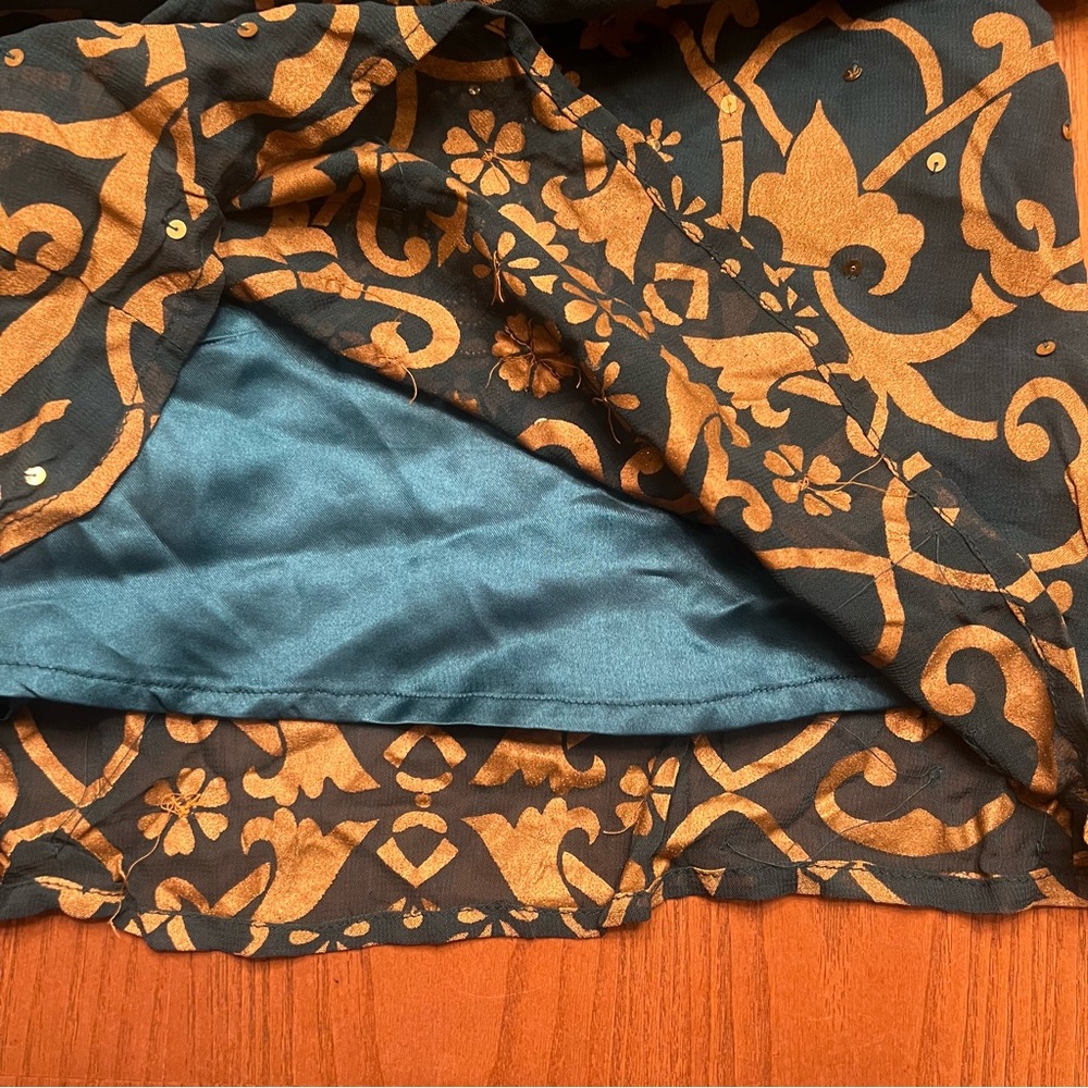 Soft Surroundings Vintage‎ Beaded Sequin Embellished Maxi Skirt Teal Gold Medium - Picture 12 of 16